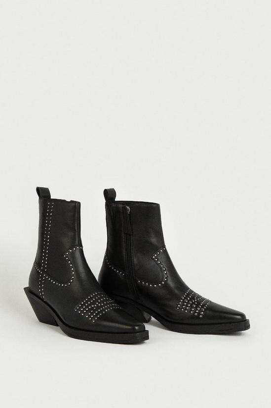 Warehouse Real Leather Studded Western Ankle Boot 2