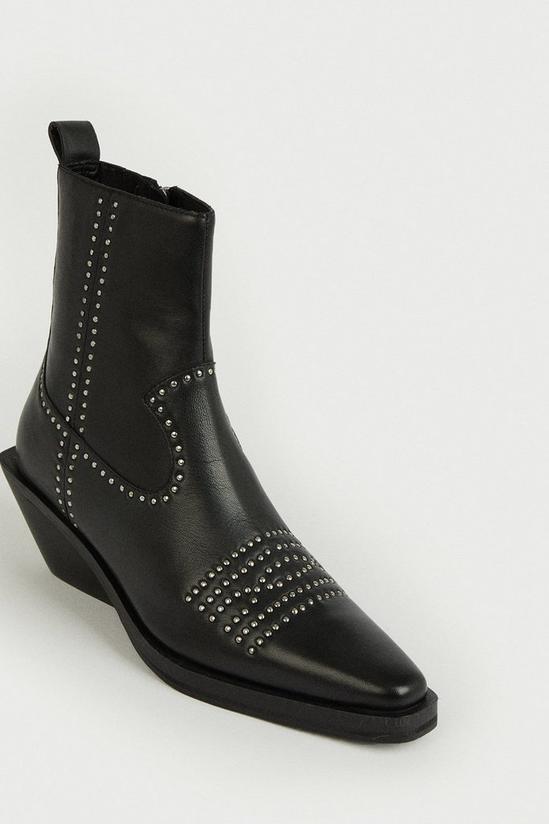 Warehouse Real Leather Studded Western Ankle Boot 3