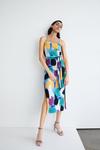 Warehouse Abstract Print Plisse Tie Waist Cami Midi Dress thumbnail 1