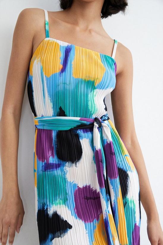 Warehouse Abstract Print Plisse Tie Waist Cami Midi Dress 2