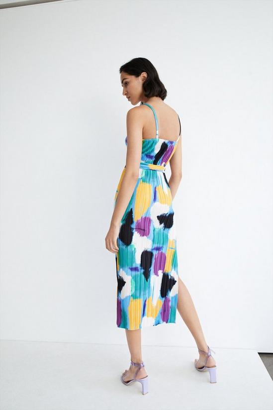 Warehouse Abstract Print Plisse Tie Waist Cami Midi Dress 3