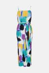 Warehouse Abstract Print Plisse Tie Waist Cami Midi Dress thumbnail 4