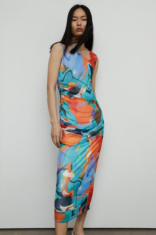 Warehouse Cut Out Art Print Mesh Midi Dress 1
