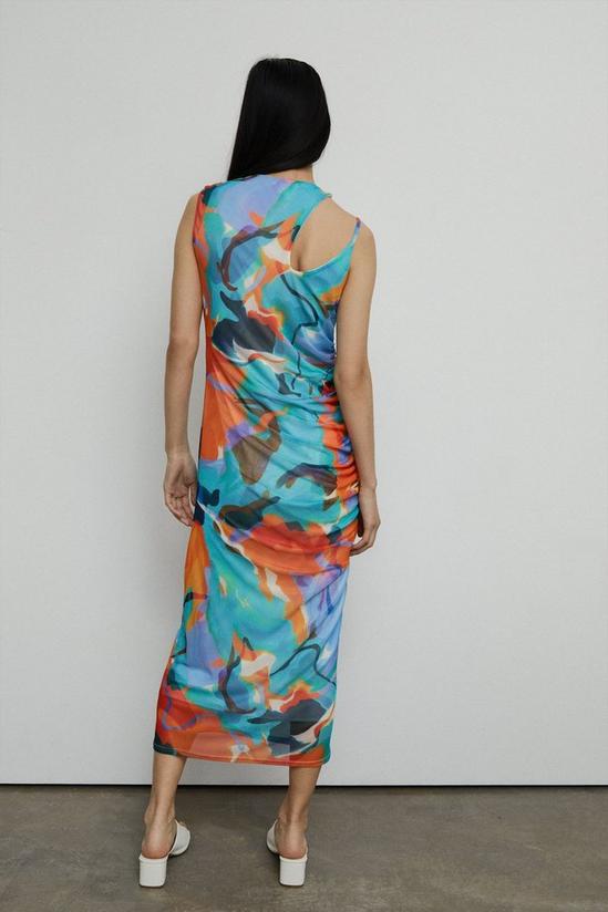 Warehouse Cut Out Art Print Mesh Midi Dress 3