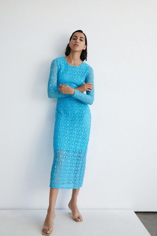 Warehouse Petite Long Sleeve Lace Cut Out Midi Dress 1