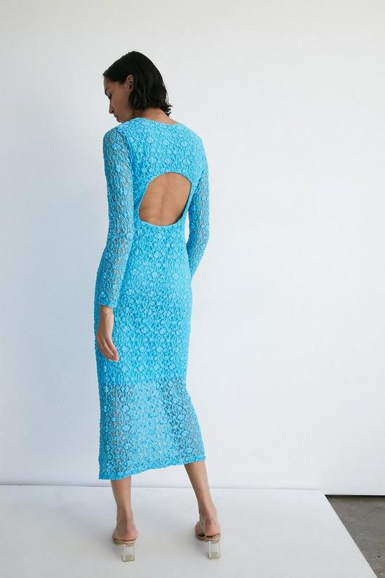 Warehouse Petite Long Sleeve Lace Cut Out Midi Dress 3