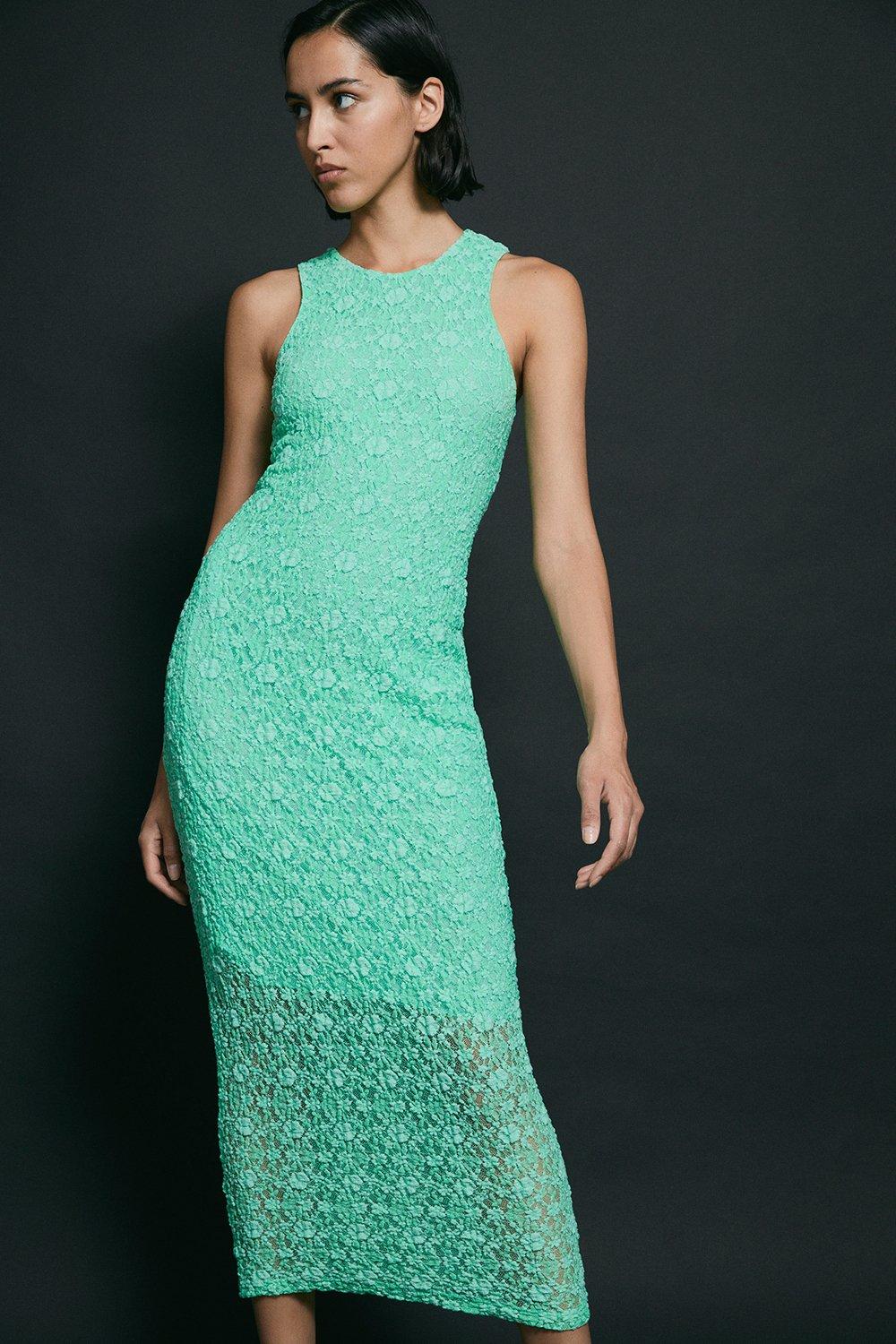 Womens Lace Cut Out Back Racer Midi Dress - green