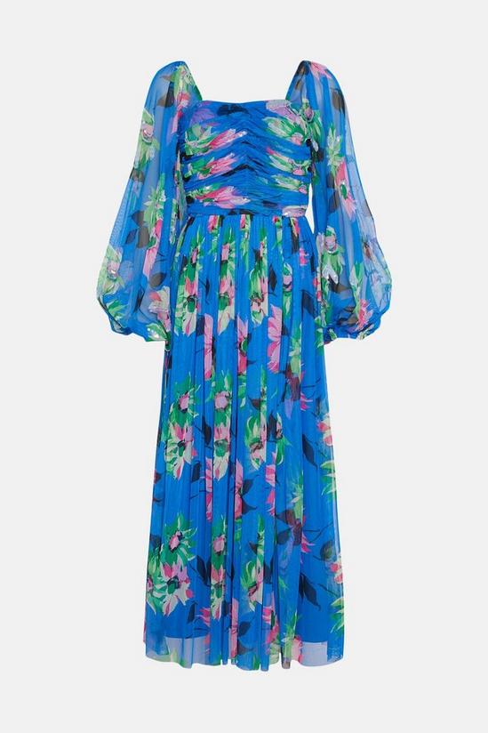 Warehouse Sequin Floral Tulle Square Neck Midi Dress 4