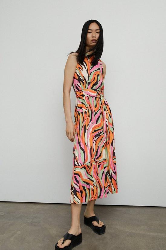 Warehouse Abstract Animal Print Pleated Midi Dress 1