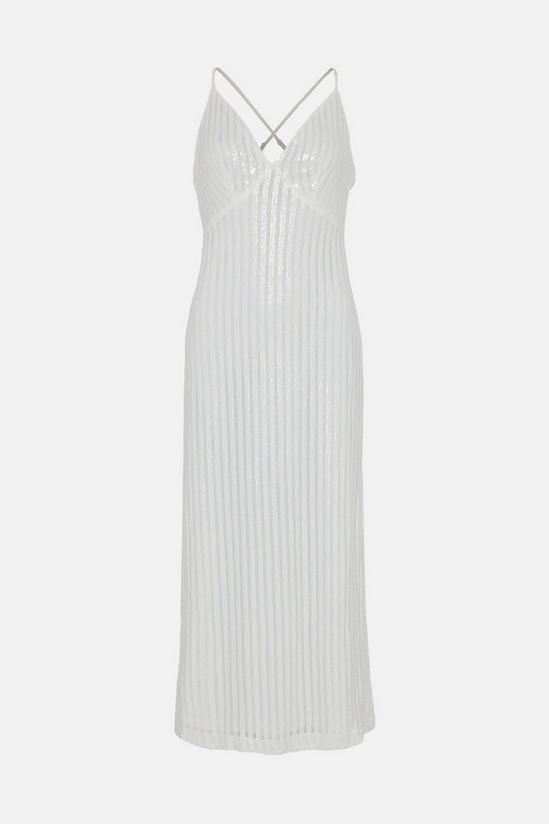Warehouse Sequin Stripe V Neck Strappy Midi Dress 4