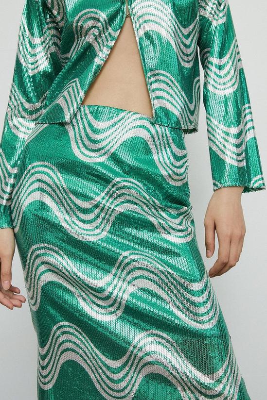 Warehouse Swirl Printed Sequin Midi Skirt 2