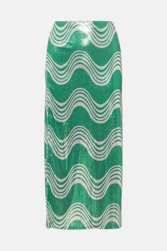 Warehouse Swirl Printed Sequin Midi Skirt 4