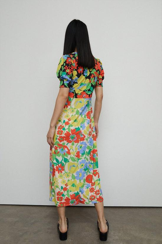 Warehouse Floral Mixed Print Ruched Front Midi Dress 3