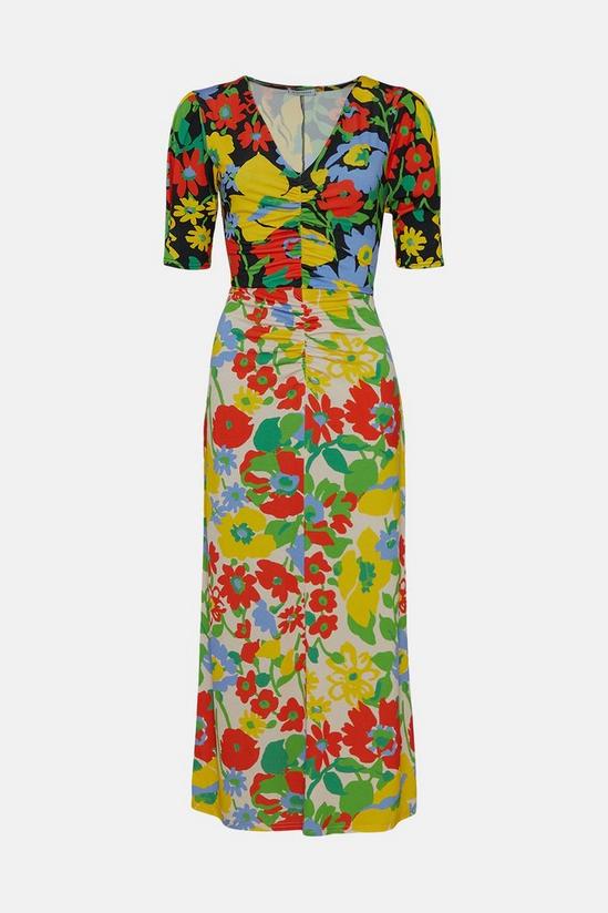 Warehouse Floral Mixed Print Ruched Front Midi Dress 4