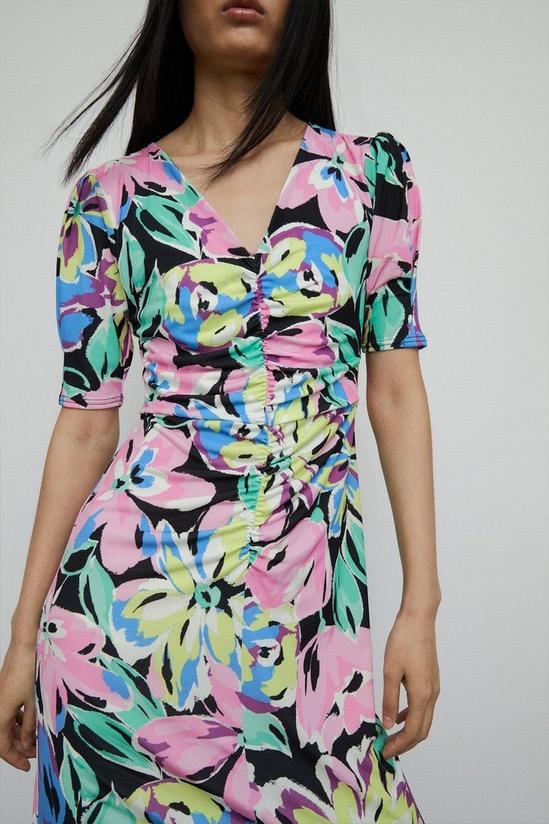 Warehouse Floral Print Ruched Front Midi Dress 2