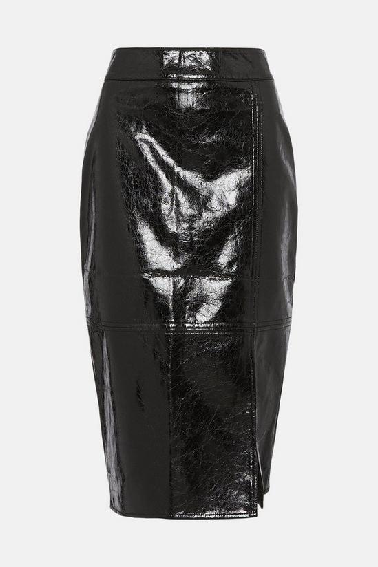 Warehouse High Shine Crackle Faux Leather Pencil Skirt 4
