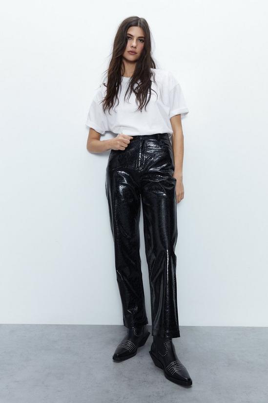 Warehouse Crackle Faux Leather Straight Trouser 1