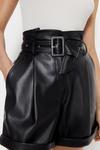 Warehouse Belted Faux Leather High Waisted Short thumbnail 5