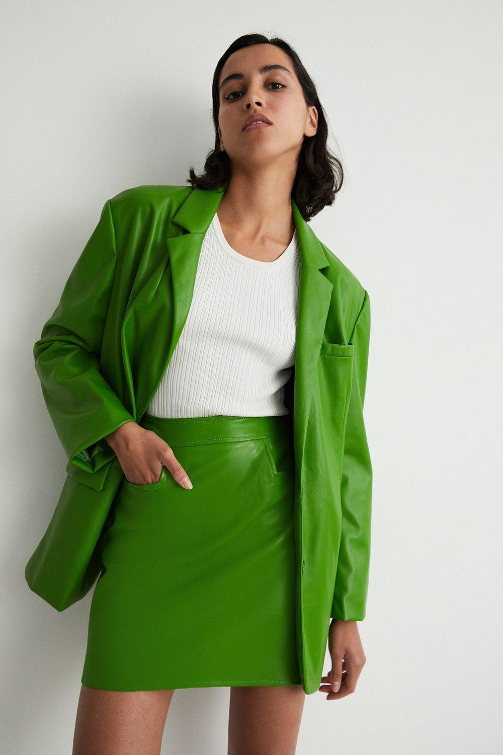 Womens Faux Leather Oversized Blazer - green
