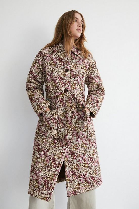 Warehouse Floral Cotton Quilted Button Through Coat 1
