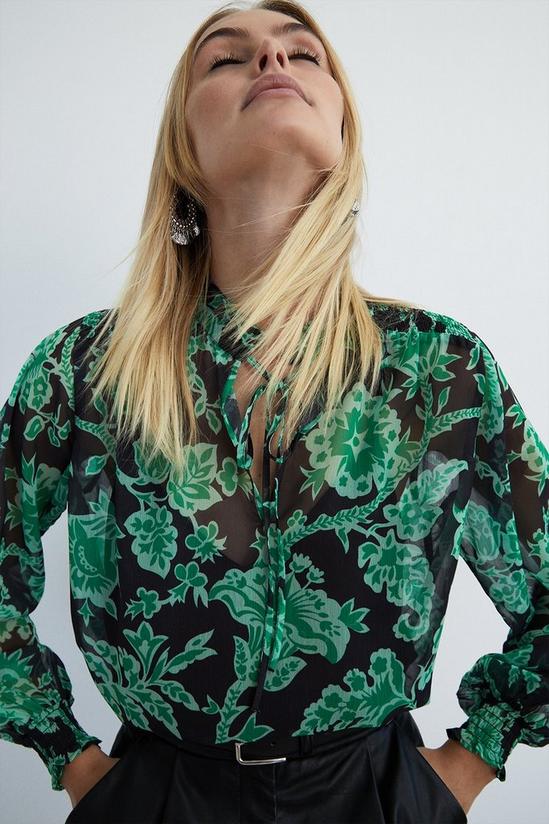 Warehouse Polyester Tie Neck Blouse In Animal 2