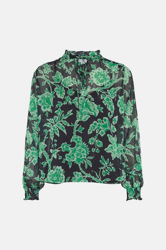 Warehouse Polyester Tie Neck Blouse In Animal 4