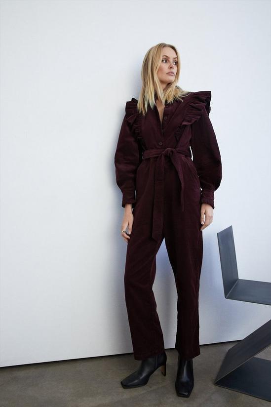 Warehouse Cord Frill Front Belted Jumpsuit 1