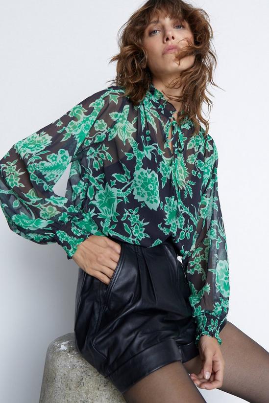Warehouse Polyester Floral Tie Neck Blouse 1