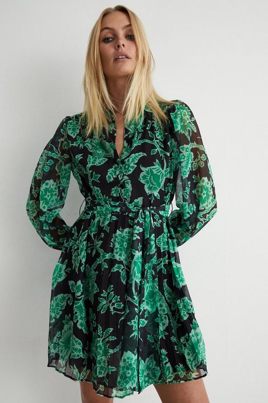 Warehouse Floral Belted Pleated Mini Shirt Dress 1