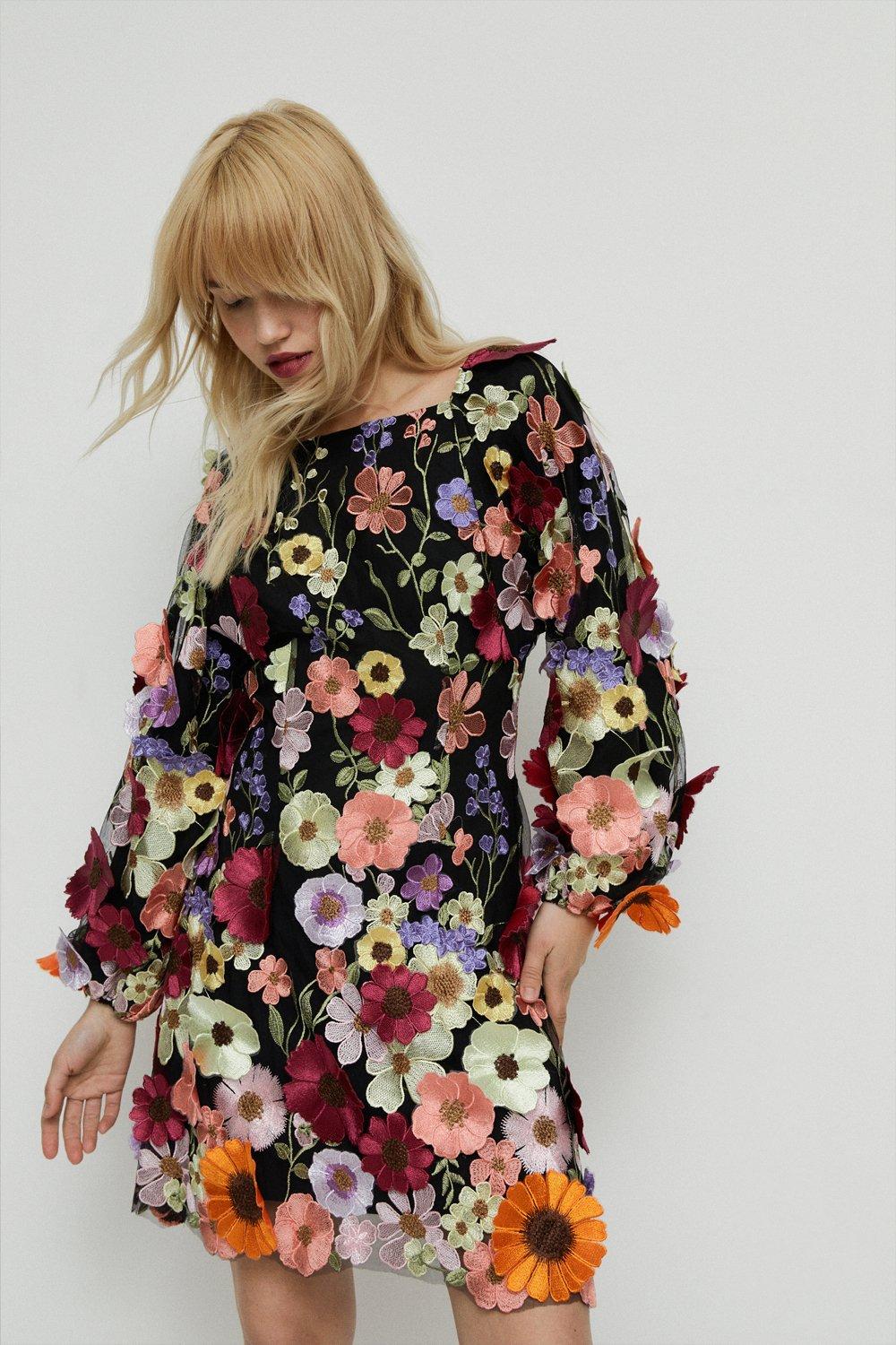 Floral embellished hot sale dress