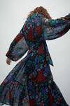 Warehouse WH x William Morris Society Mix Print Tie Neck Belted Maxi Dress thumbnail 2