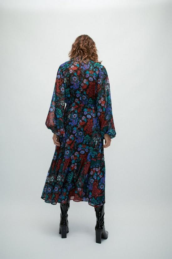 Warehouse WH x William Morris Society Mix Print Tie Neck Belted Maxi Dress 3