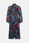 Warehouse WH x William Morris Society Mix Print Tie Neck Belted Maxi Dress thumbnail 4