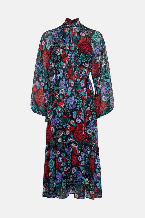 Warehouse WH x William Morris Society Mix Print Tie Neck Belted Maxi Dress 4