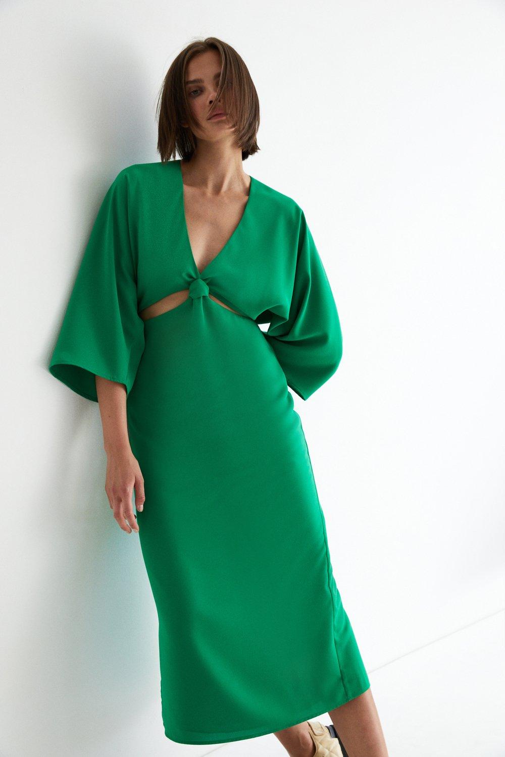Womens Crepe Knot Cut Out Midi Dress - green