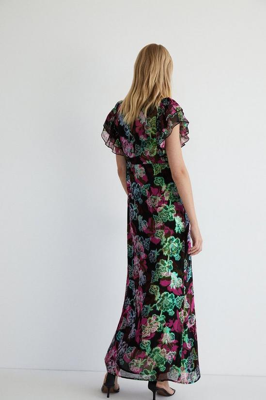 Warehouse Sparkle Floral Jacquard V Neck Midi Dress 3