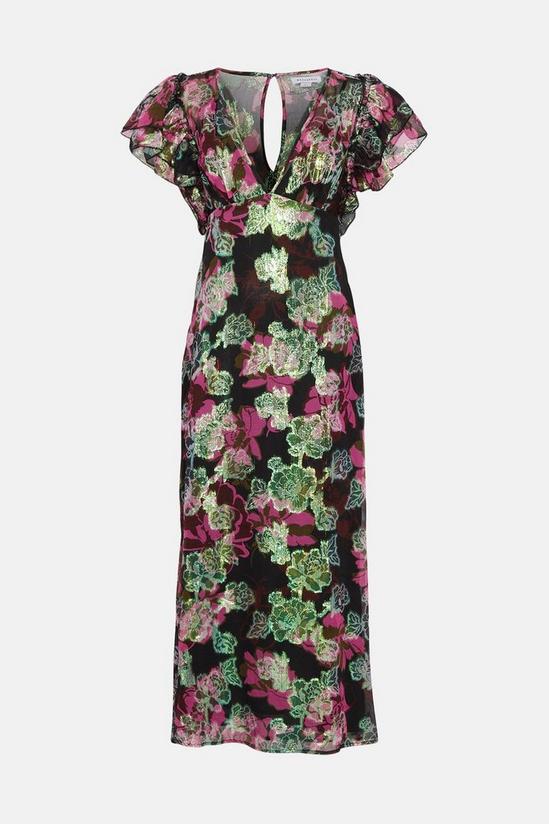 Warehouse Sparkle Floral Jacquard V Neck Midi Dress 4