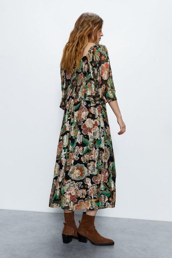 Warehouse Sparkle Floral Jacquard Twist Neck Midi Dress 5