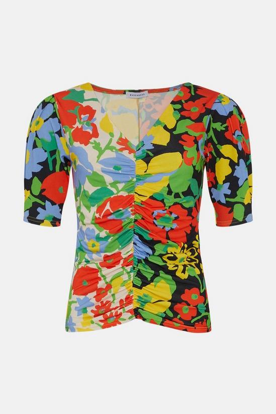 Warehouse Floral Mixed Print Ruched Front Top 4