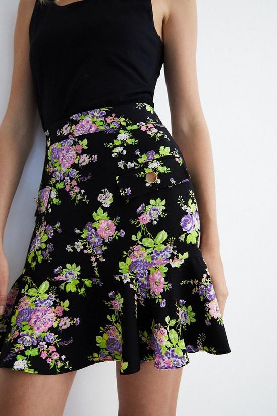 Warehouse Floral Mini Skirt With Gold Buttons 1