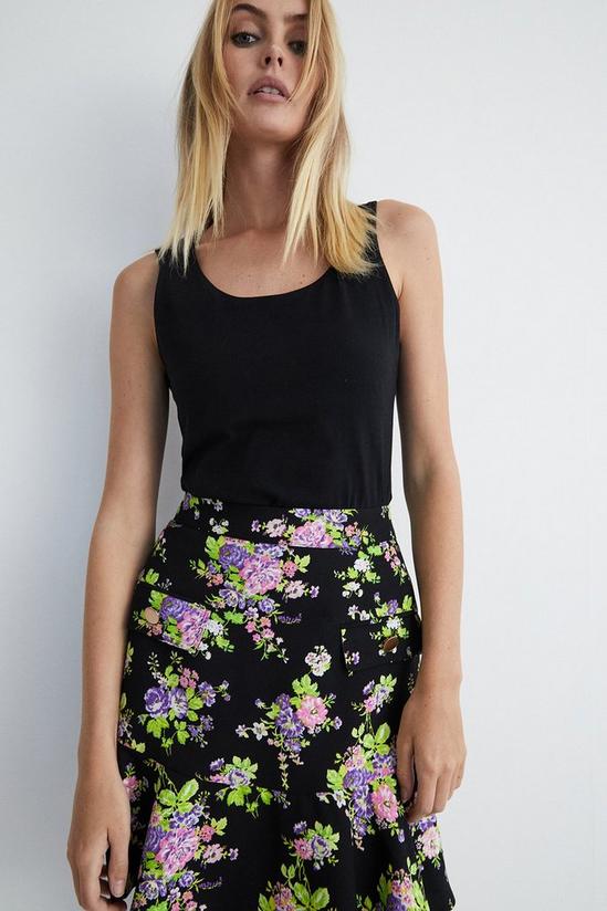 Warehouse Floral Mini Skirt With Gold Buttons 2