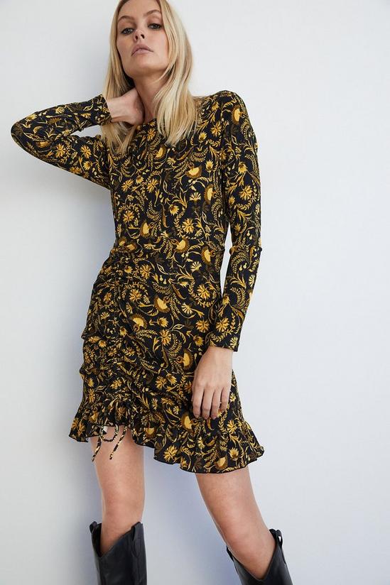 Warehouse Textured Floral Ruched Seam Mini Dress 1
