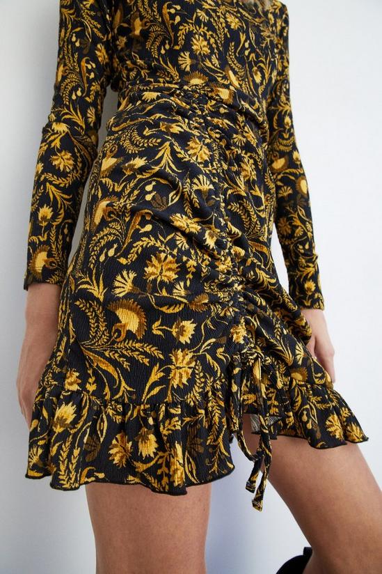 Warehouse Textured Floral Ruched Seam Mini Dress 2