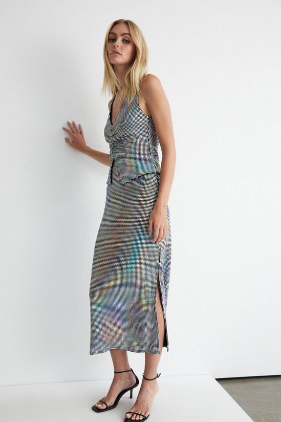 Warehouse Holographic Sequin Side Split Midi Skirt 1