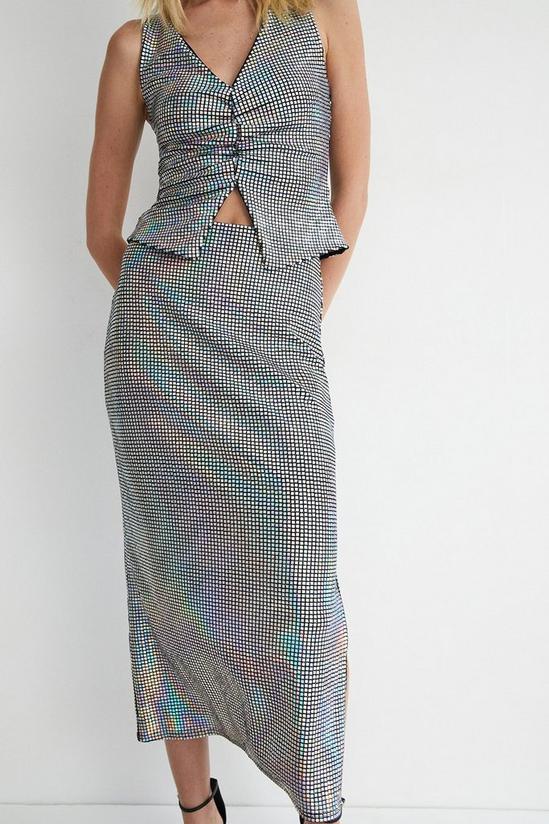 Warehouse Holographic Sequin Side Split Midi Skirt 2
