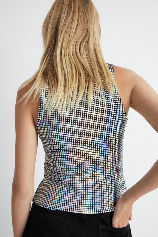 Warehouse Holographic Sequin Ruched V Neck Top 3
