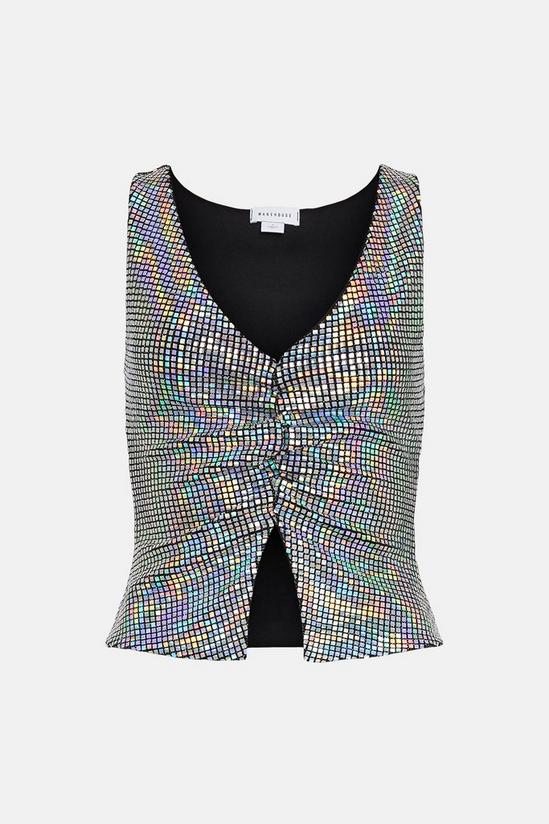 Warehouse Holographic Sequin Ruched V Neck Top 4