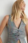 Warehouse Holographic Sequin Ruched V Neck Top thumbnail 5