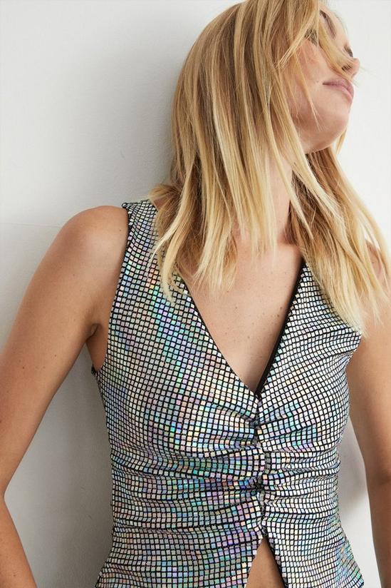 Warehouse Holographic Sequin Ruched V Neck Top 5