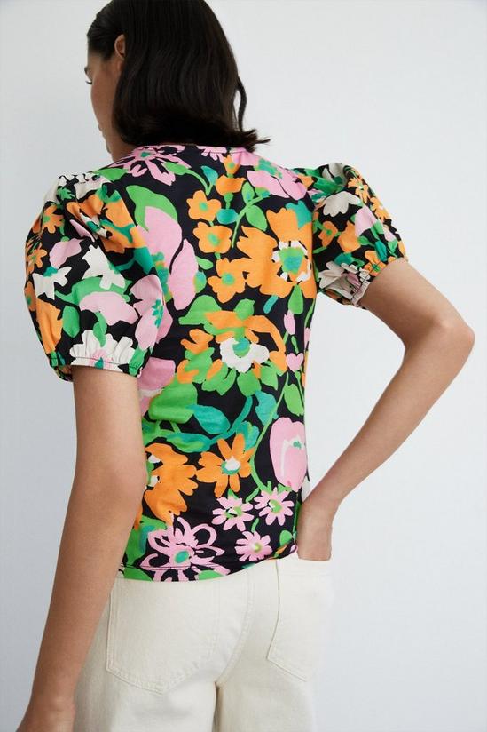 Warehouse Floral Print Woven Puff Sleeve T-shirt 3